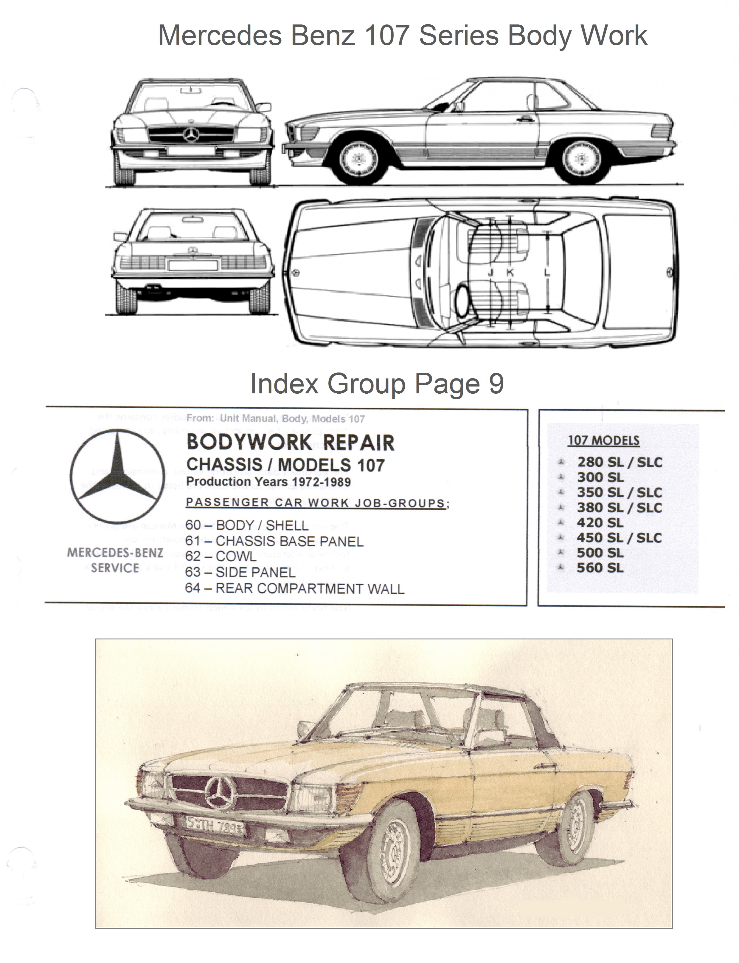 Mercedes Benz 107 Bodywork and Frame Manual, 380 380sl 450 450sl 560 560sl